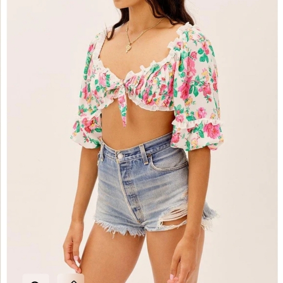 For Love & Lemons Baby Doll Whimsigoth  Imagen Crop  Floral Top Size Small - Picture 7 of 17